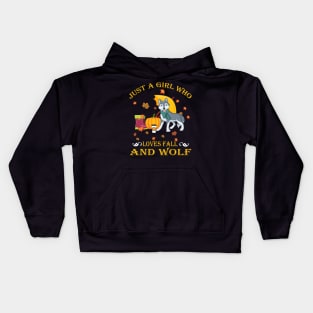 Just A Girl Who Loves Fall & Wolf Funny Thanksgiving Gift Kids Hoodie